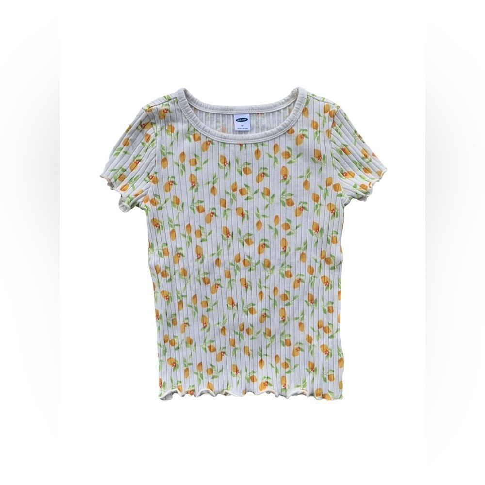 Old Navy Size 5T Lemon Print Ribbed Lettuce Edge Tee
